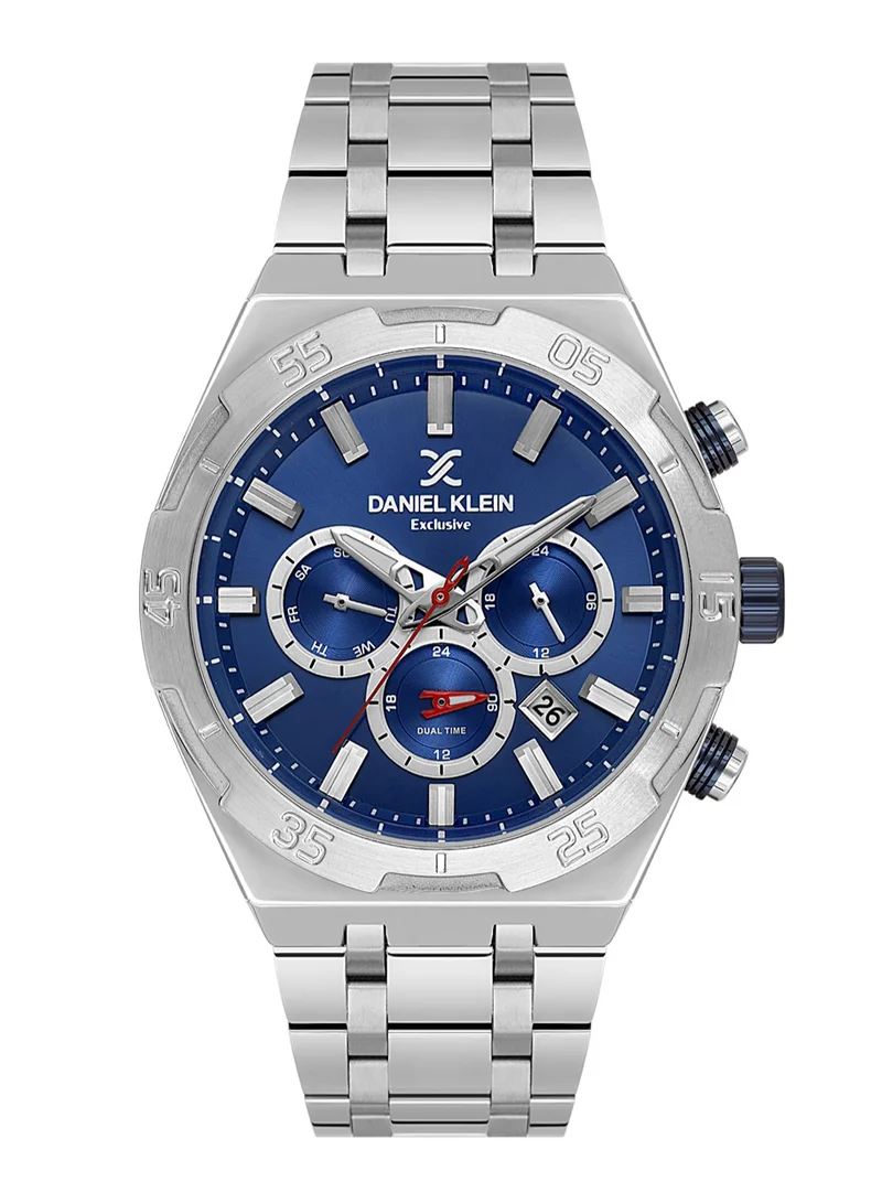 DANIEL KLEIN Men's Stainless Steel Silver Brass Case Analog Dark Blue Round Sunray Dial Japanese Quartz Exclusive 50 Meters Water Resistant